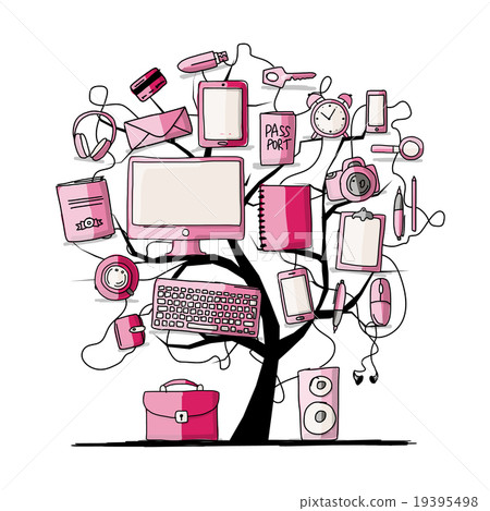 Art tree with digital office devices. Sketch for Art tree with digital office devices. Sketch for 19395498