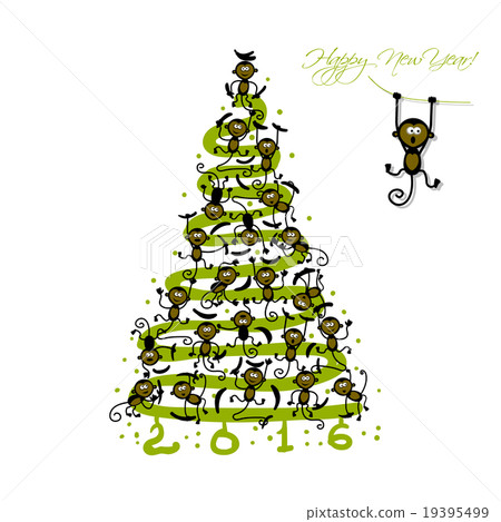 Christmas tree with funny monkeys for your design 19395499