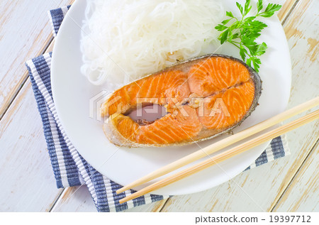 salmon with rice noodles salmon with rice noodles 19397712