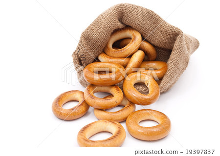 Burlap sack with bagels 19397837