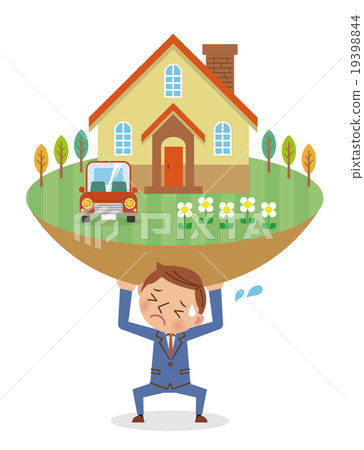 Image of businessmen who tolerate heavy pressure of mortgage (negative) 19398844