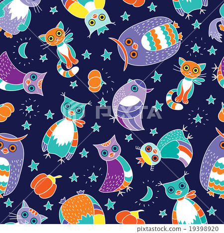 Background with owls and cats Background with owls and cats 19398920