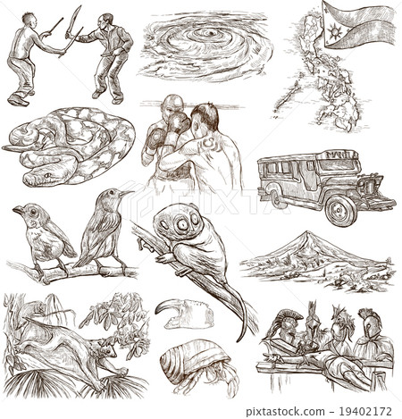 Philippines. Full sized hand drawings on white Philippines. Full sized hand drawings on white 19402172