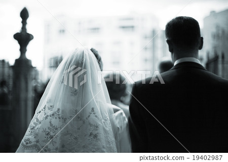 Wedding bride and groom leaving church Wedding bride and groom leaving church 19402987