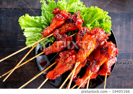 Grilled chicken stick, Thai traditional cooking Grilled chicken stick, Thai traditional cooking 19405166