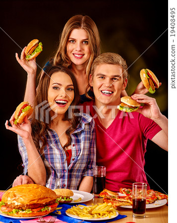 Group people holding big hamburgers . 19408495