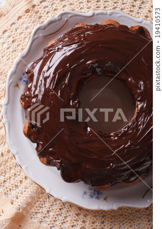 fancy bread cake with chocolate icing close-up fancy bread cake with chocolate icing close-up 19410573