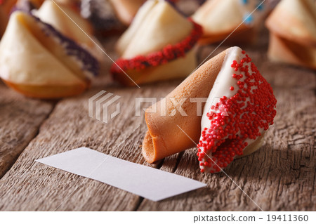 Fortune cookies decorated with red candy sprinkles Fortune cookies decorated with red candy sprinkles 19411360