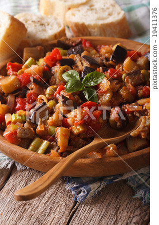 Homemade Caponata with aubergines closeup on plate Homemade Caponata with aubergines closeup on plate 19411376