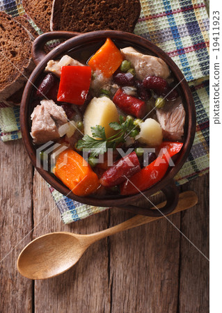 Traditional eintopf soup in the pot close up 19411923