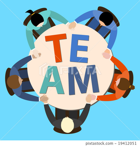 Businesspeople joining the letters building TEAM 19412051