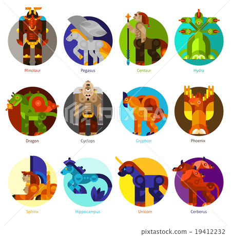 Mythical creatures icons set 19412232
