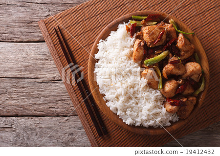 Rice with spicy kung pao chicken. horizontal 19412432
