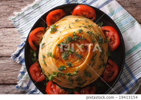 French timbale of pasta close-up on a plate French timbale of pasta close-up on a plate 19413154