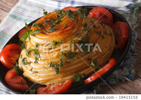 timbale of pasta with cheese and vegetables 19413158