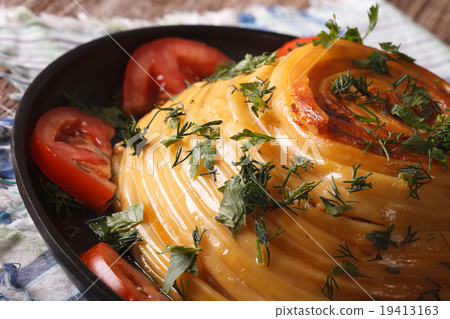French timbale of pasta close-up on a plateal 19413163