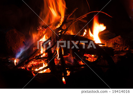 Campfire closeup at night with long exposure shot Campfire closeup at night with long exposure shot 19414016