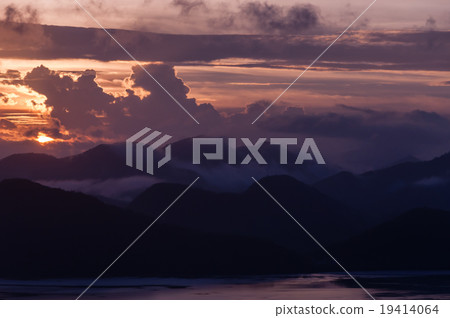 Silhouette of Mountains Above the Water under Silhouette of Mountains Above the Water under 19414064