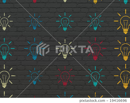 Finance concept: Light Bulb icons on wall Finance concept: Light Bulb icons on wall 19416696