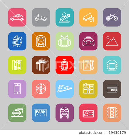 Land transport related line flat icons 19439179