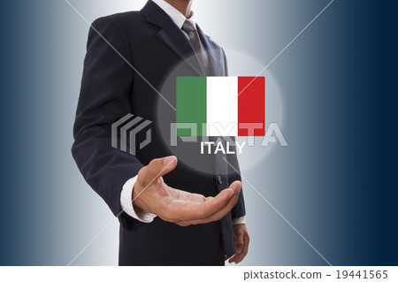 Businessman hand showing Italy flag  19441565