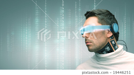 man with futuristic glasses and sensors man with futuristic glasses and sensors 19446251