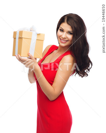beautiful sexy woman in red dress with gift box beautiful sexy woman in red dress with gift box 19446650