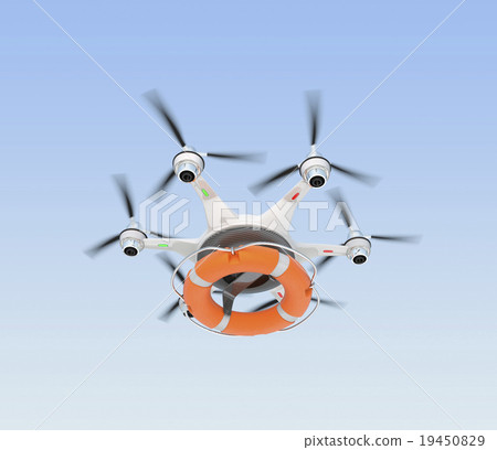Drone carrying floating rings. High - speed rescue support concept. Drone carrying floating rings. High - speed rescue support concept. 19450829