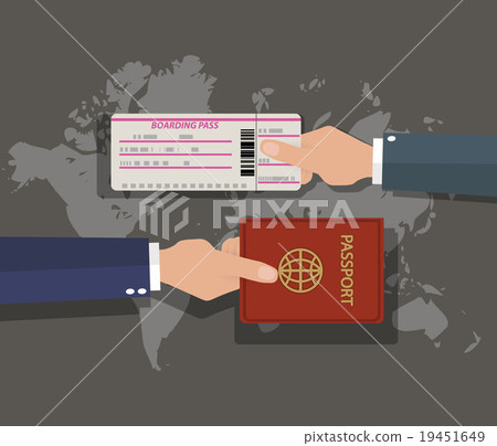 passport with boarding pass on world map 19451649