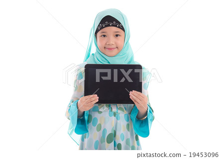 Asian muslim girl holding tablet 19453096