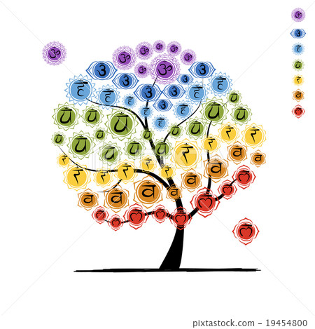 Yoga tree with chakras, sketch foy your design 19454800