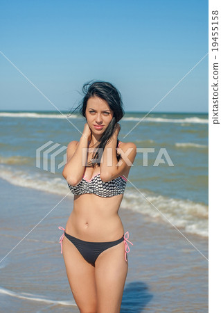 woman in bikini on sea background Stock Photo 19455158 PIXTA