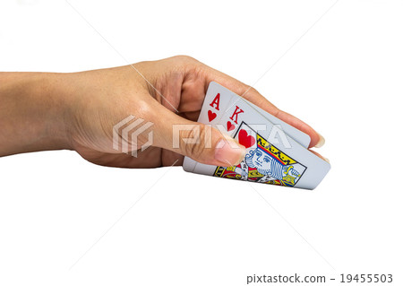 Playing cards in hand isolated on white background Playing cards in hand isolated on white background 19455503