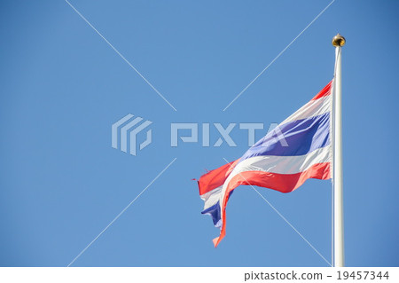 Waving Thailand flag with blue sky Waving Thailand flag with blue sky 19457344