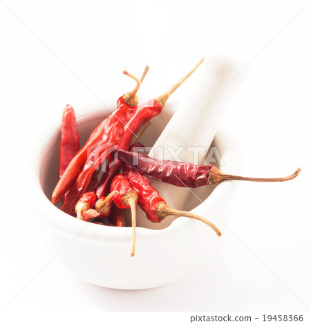 Red Chili in white mortar Red Chili isolated 19458366