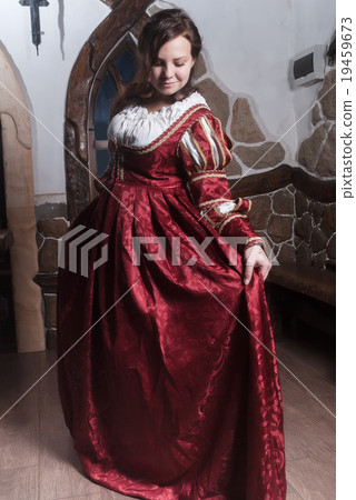 Portrait of elegant woman in medieval era dress 19459673