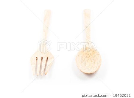 Wooden spoon and fork on white background 19462031