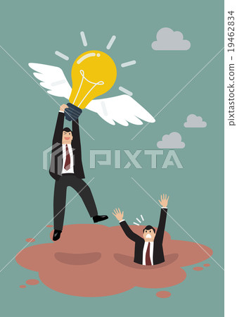 Businessman hold flying lightbulb Businessman hold flying lightbulb 19462834