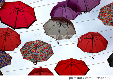 lot of colorful umbrellas in the sky lot of colorful umbrellas in the sky 19463689