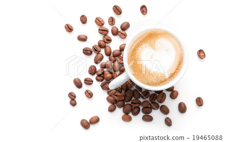 Small cup of cappuccino with coffee beans 19465088