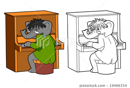 Coloring book for children  (elephant and piano) 19466354