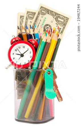 Alarm clock with cash and keys Alarm clock with cash and keys 19467244