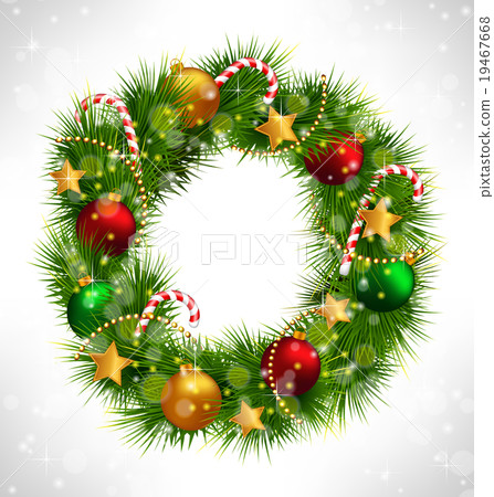 Christmas wreath with adornments on grayscale Christmas wreath with adornments on grayscale 19467668
