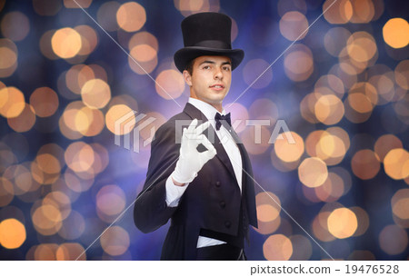 magician in top hat showing ok hand sign magician in top hat showing ok hand sign 19476528