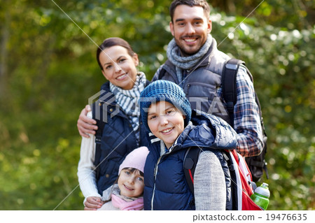happy family with backpacks hiking happy family with backpacks hiking 19476635