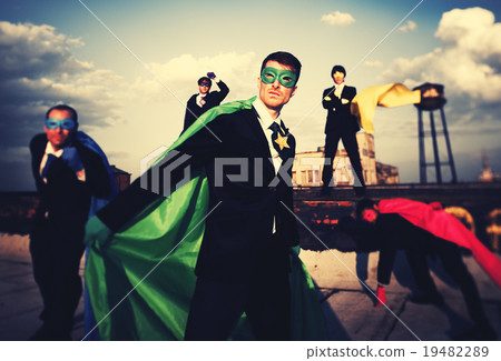 Superhero Business People Strength Cityscape Team Concept Superhero Business People Strength Cityscape Team Concept 19482289