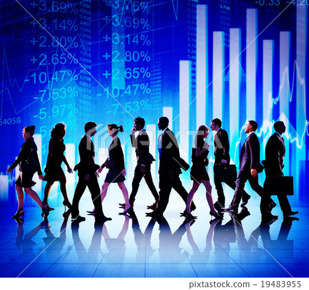 Business People Walking Financial Figures Concept Business People Walking Financial Figures Concept 19483955