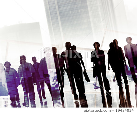 Group Business People Walking Forward Cityscape Concept Group Business People Walking Forward Cityscape Concept 19484034