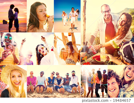 Collage Diverse Faces Summer Beach People Concept Collage Diverse Faces Summer Beach People Concept 19484657