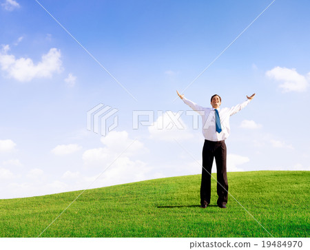 Businessman Solitude Relaxation Freedom Success Concept 19484970